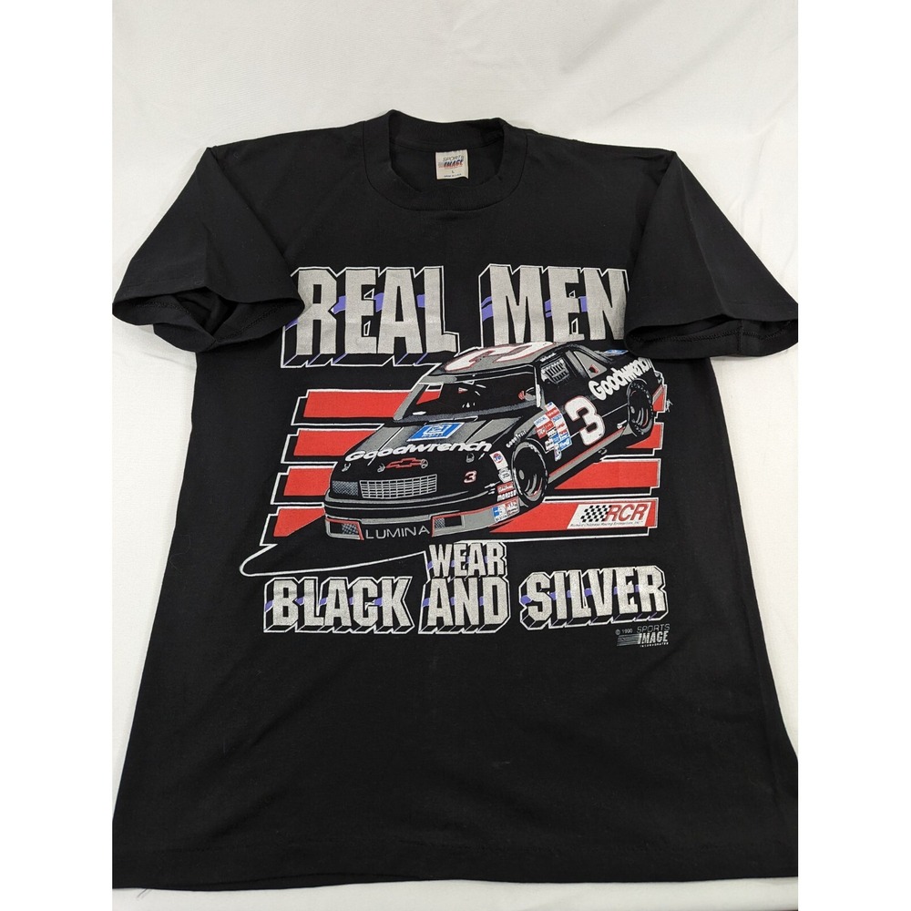New No Tag Rare VTG 1990 D. Earnhardt Real Men Wear Black Silver Single Stitch L